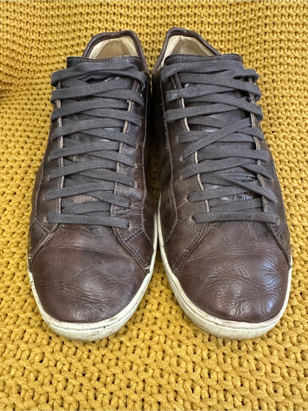 Men's Casual Brown Leather Low-Top Sneakers